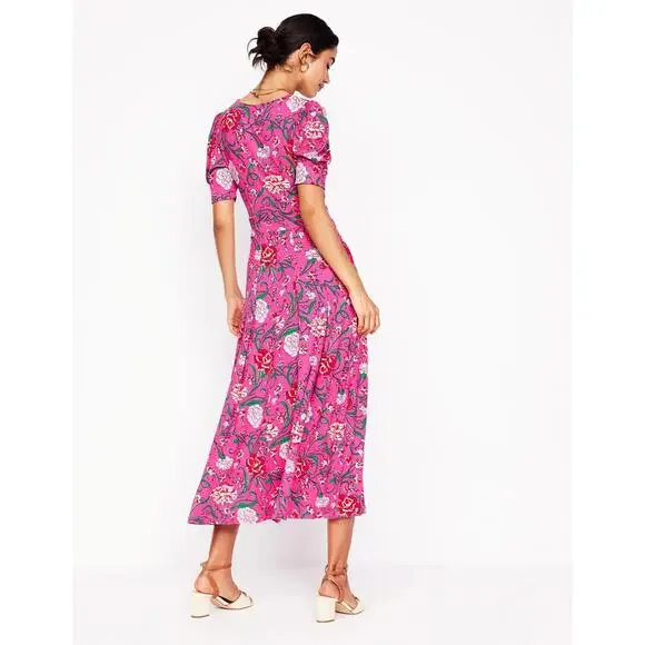 Boden Kristen Pleated Jersey Dress Pink Yarrow Carnation Vine Petite Size 6P NEW - Picture 3 of 10